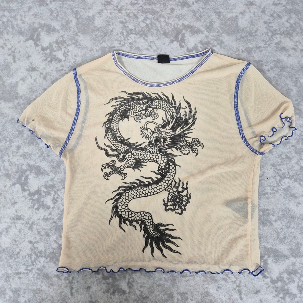 Urban Outfitters Dragon Mesh Top Womens L Cyber Grunge Y2K Streetwear Baby Tee